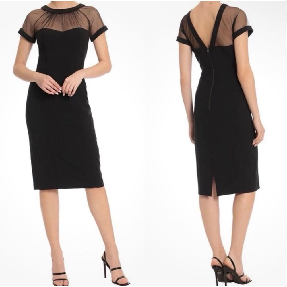 Nordstrom Maggy London classy sheer illusion bodycon black midi dress size 8